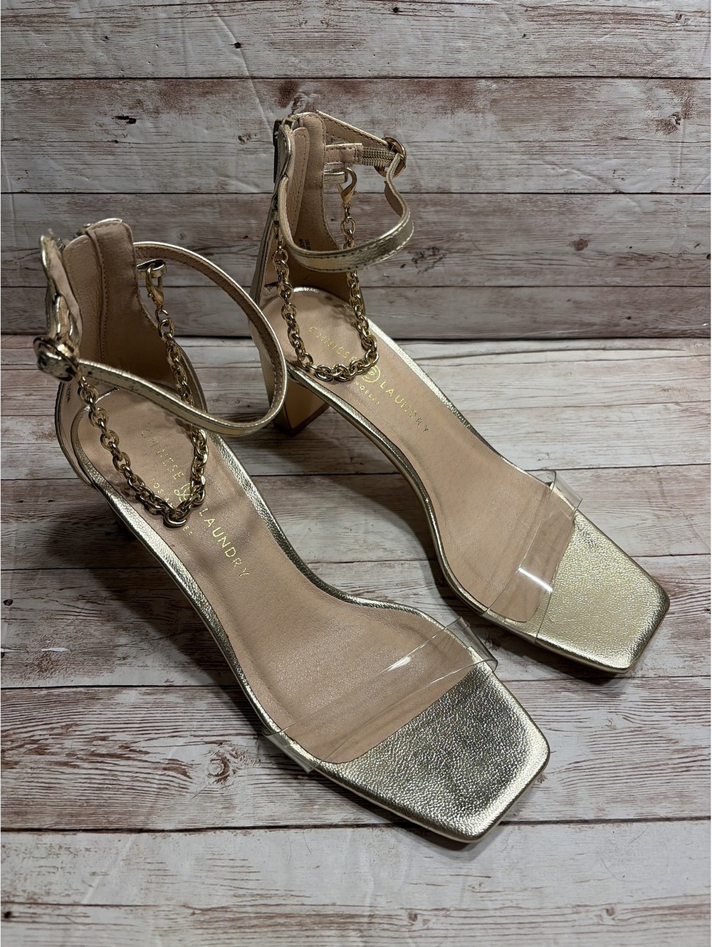 Chinese Laundry Yara Gold Ankle Strap Sandal Heels size 7.5